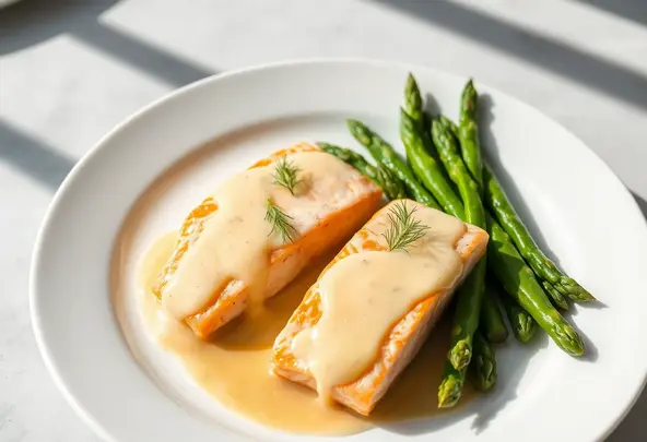 Gepocheerde Zalm met Dille-Citroensaus en Asperges