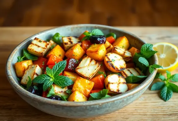 Geroosterde Groentesalade met Halloumi & Munt-Citroendressing