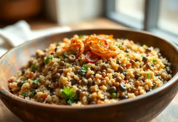 Linzen- en Bulgurpilaf met Krokante Uien | Recept