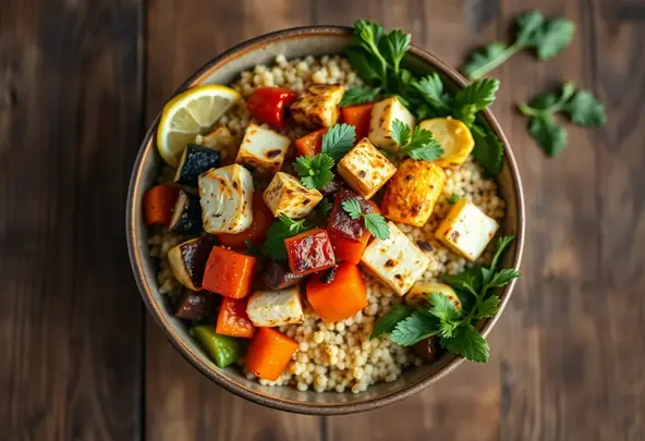 Mediterrane Quinoakom met Geroosterde Groenten & Halloumi