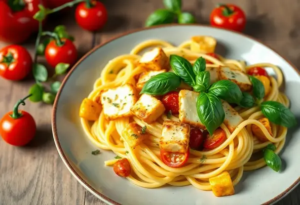 Pasta met Halloumi & Geroosterde Mediterrane Groenten