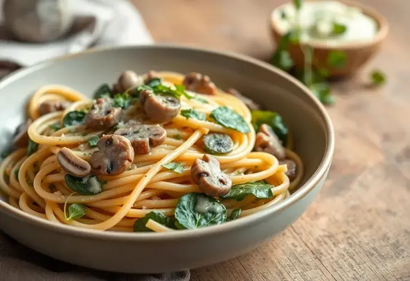 Romige Champignon Spinazie Pasta (Vegetarisch)