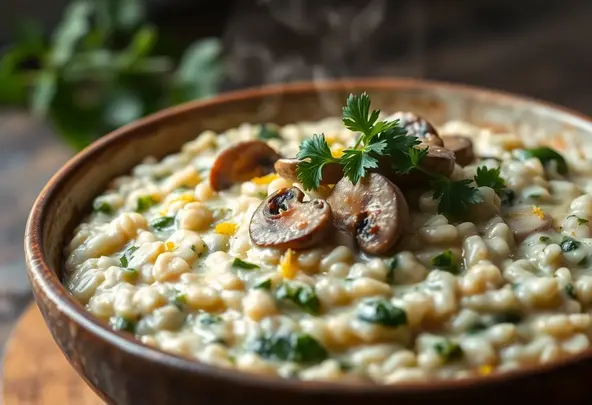 Romige Champignon-Spinazie Risotto met Citroenrasp