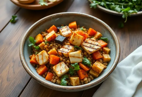 Warme Linzensalade met Geroosterde Wortelgroenten & Halloumi